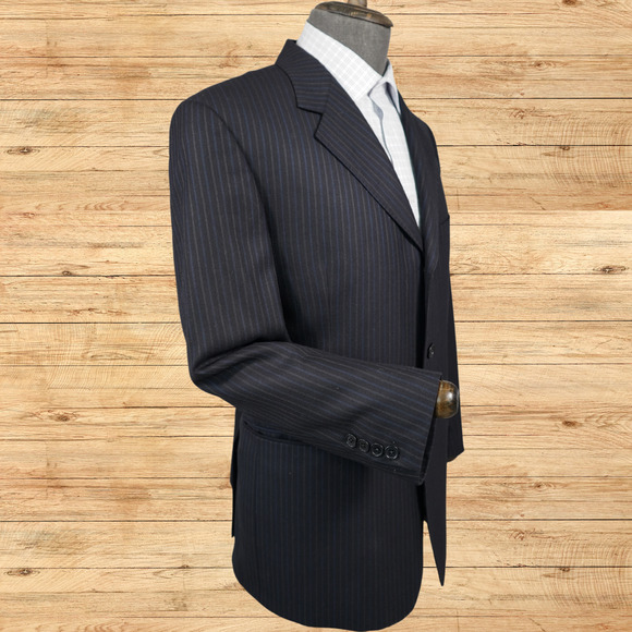 Ermenegildo Zegna Blazer Mens 42S Navy 3 Button Wool Pinstripe Coppley EUC - Picture 2 of 8